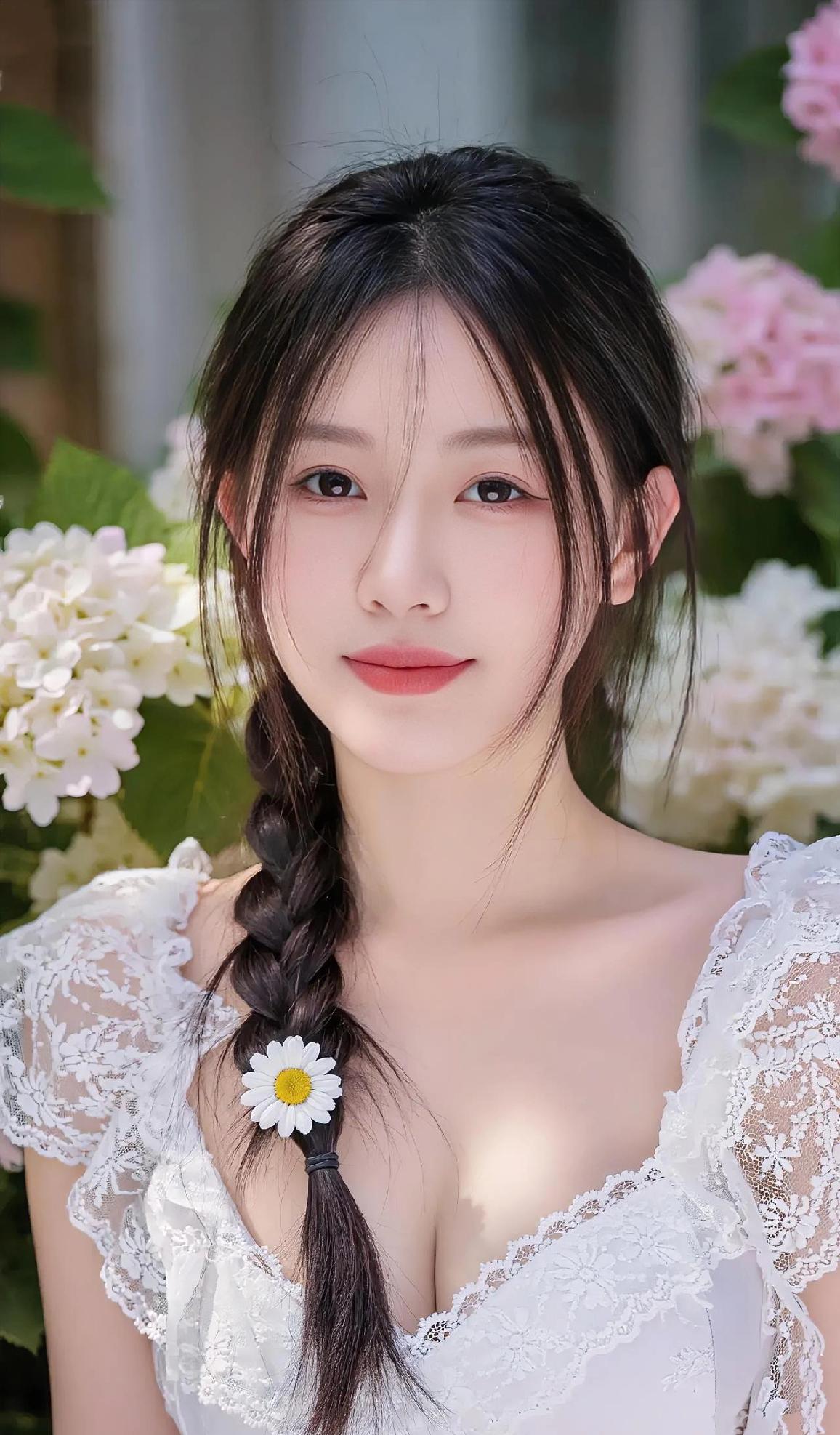 绣球攒成云絮般柔软
雏菊别在麻花辫的弯弯
蕾丝裹着春日的温暖
阳光轻吻锁骨的浅滩