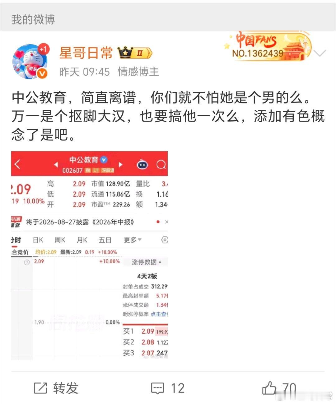 看吧，果然是男的。说实话，这种真的很无聊，应该重罚。证监会对安某立案调查
