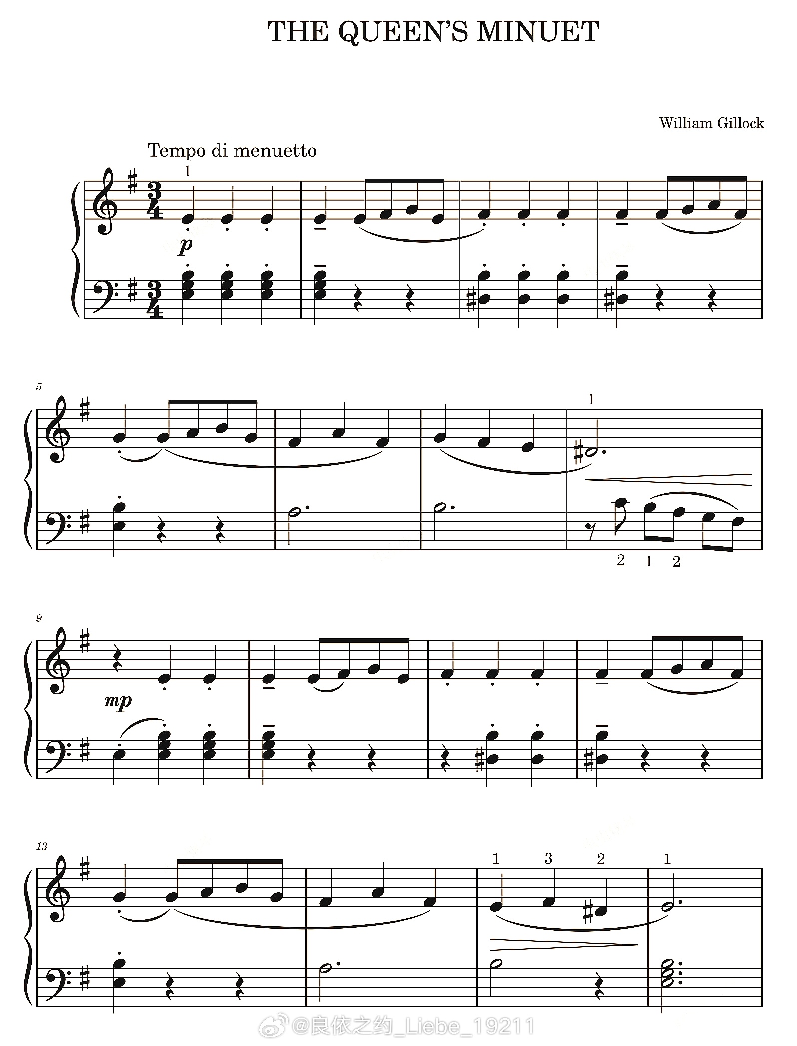 钢琴谱：《皇后的小步舞曲》William Gillock；钢琴 钢琴教程 音乐推