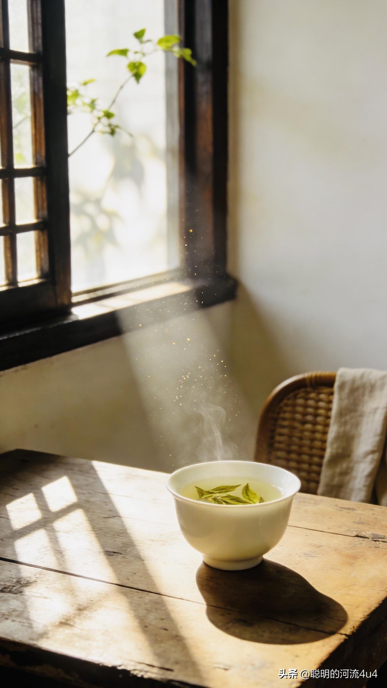 “心慢下来，日子自会温柔”

茶杯里，几片叶子正缓缓舒展，像刚从午睡中醒来，慵懒