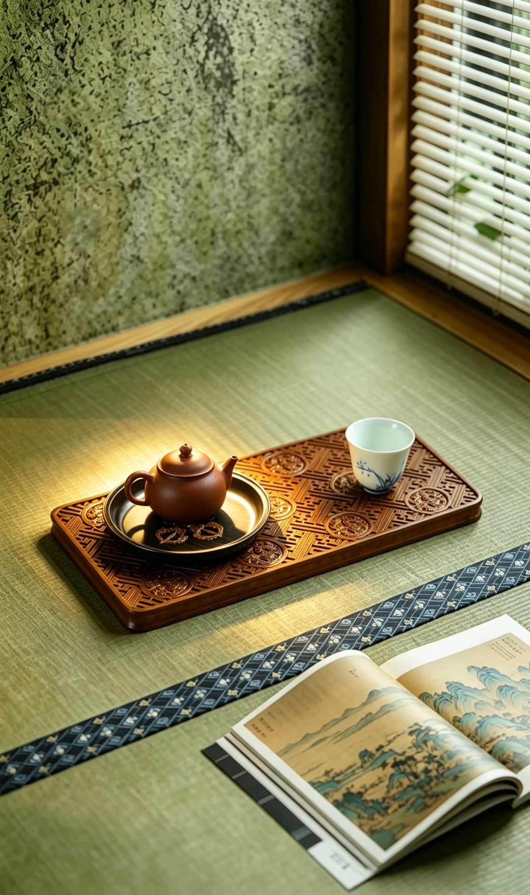 紫光檀 | 金刚杵·果盘/壶承料质温润，盘心镶嵌金刚杵，可承杯壶、干果等茶点，案
