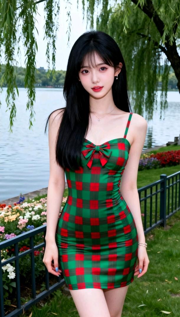 山清水秀白云飘
柳岸花明尽眼瞧
谁家老妹这边走
～～～？

上联：鸳鸯水中戏；