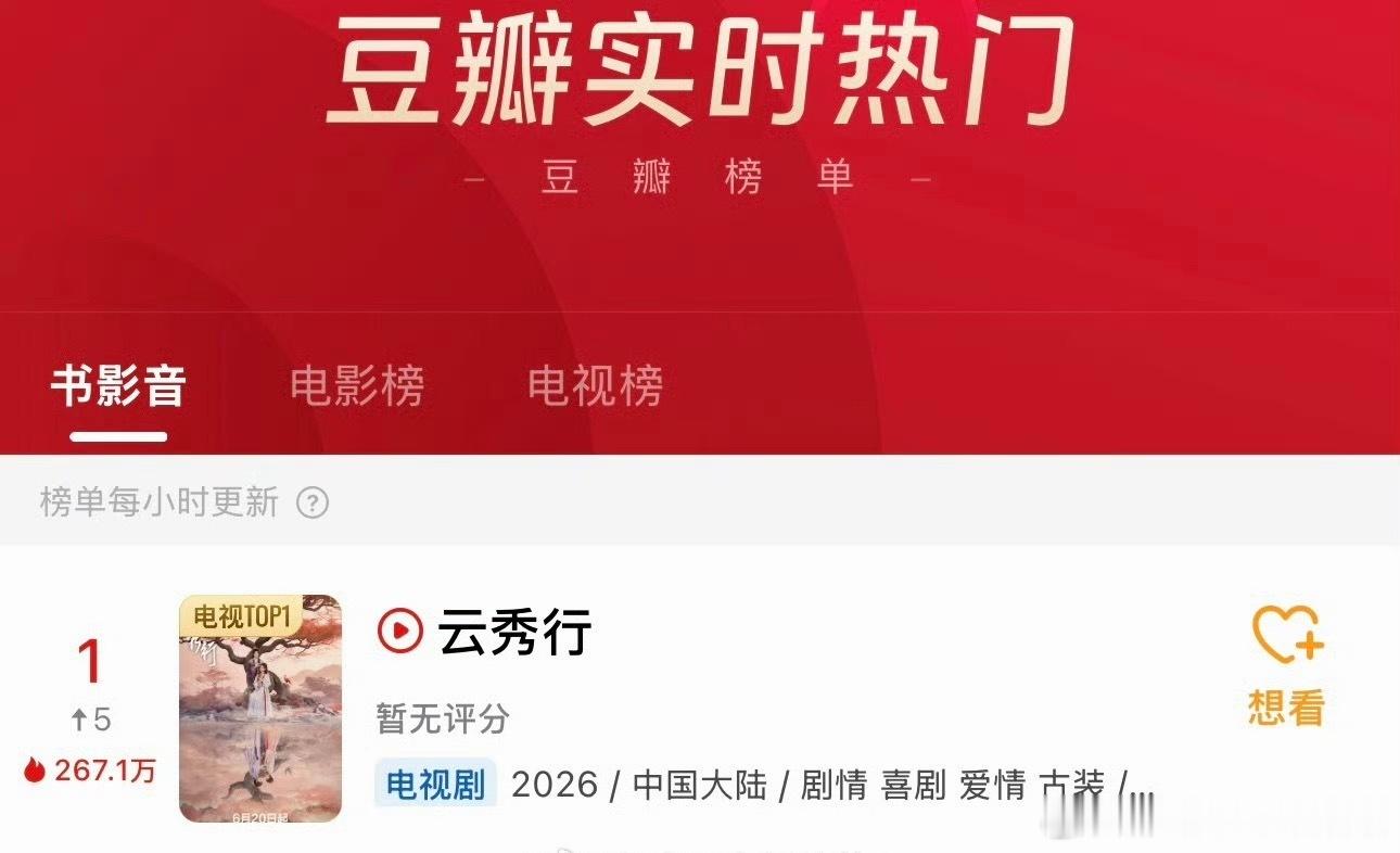 云秀行豆瓣登顶云秀行豆瓣热度登顶 云秀行豆瓣登顶了！！！曾舜晞