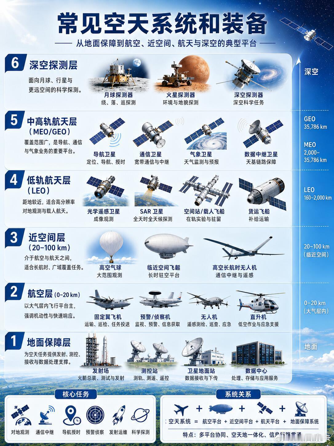 游戏点亮航天梦 一图看懂常见空天系统和装备：空天地一体化~空天系统与装备覆盖大气