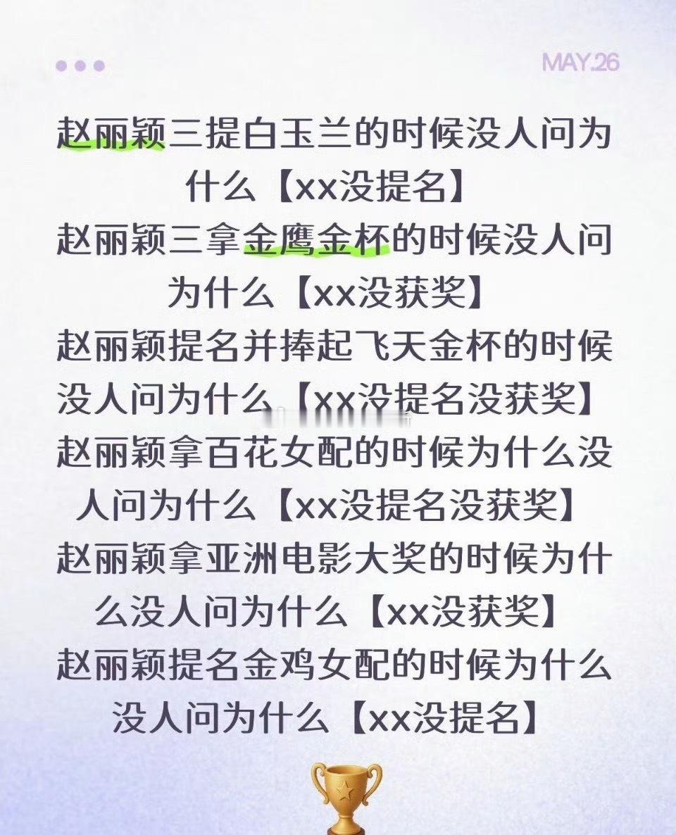 赵丽颖得奖提名的时候怎么没人问舒不舒服白玉兰不舒服提名