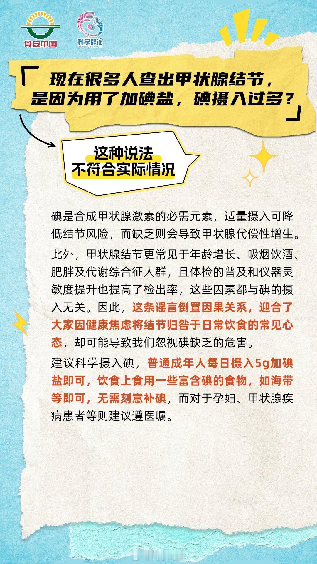 【现在很多人查出甲状腺结节，是因为用了加碘盐，碘摄入过多？这种说法不符合实际情况