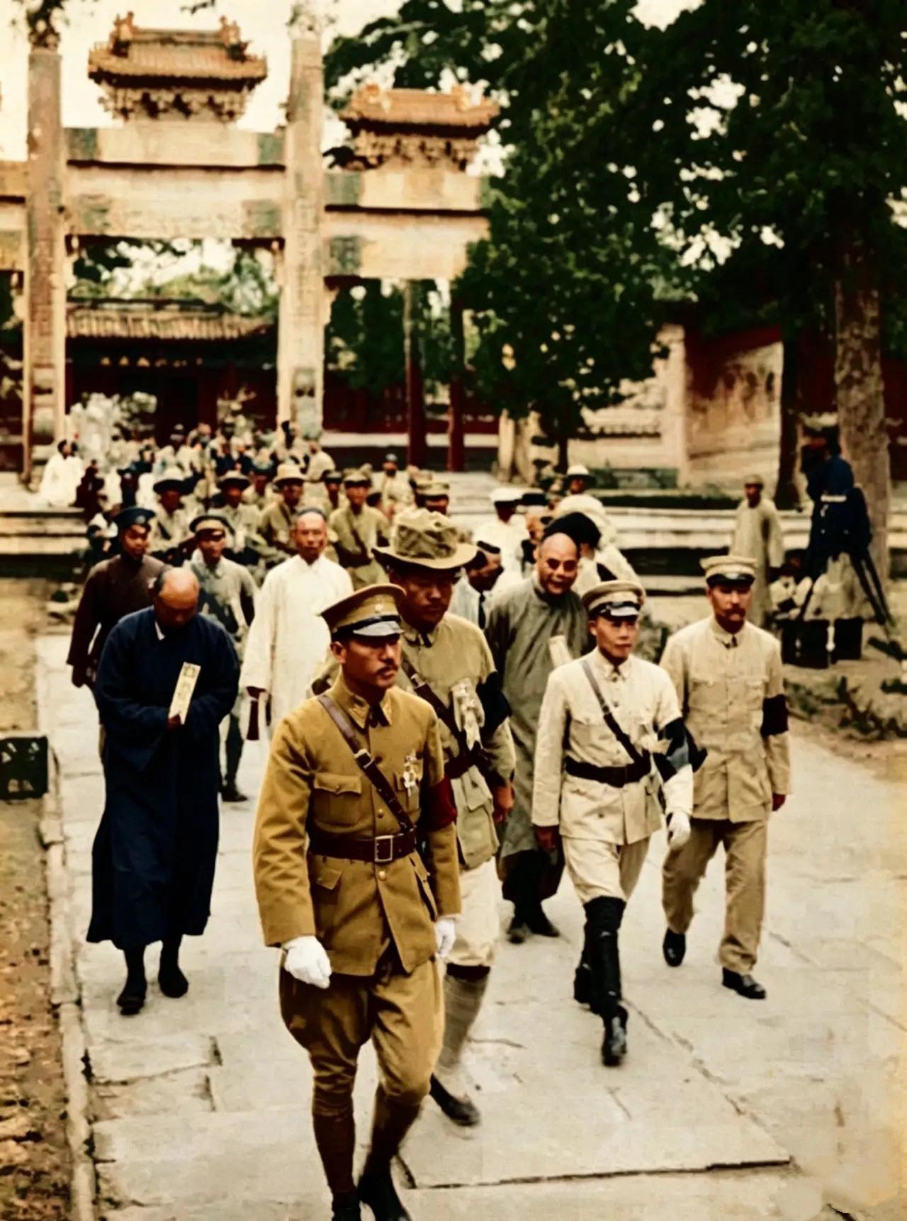 1928年7月，北伐胜利后，蒋校长带着冯玉祥、阎锡山、李宗仁等核心将领来到北平西