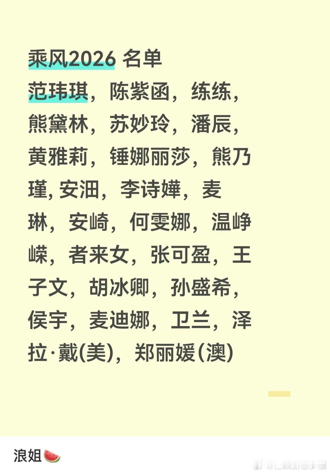 网传乘风2026名单出来了……你们觉得如何