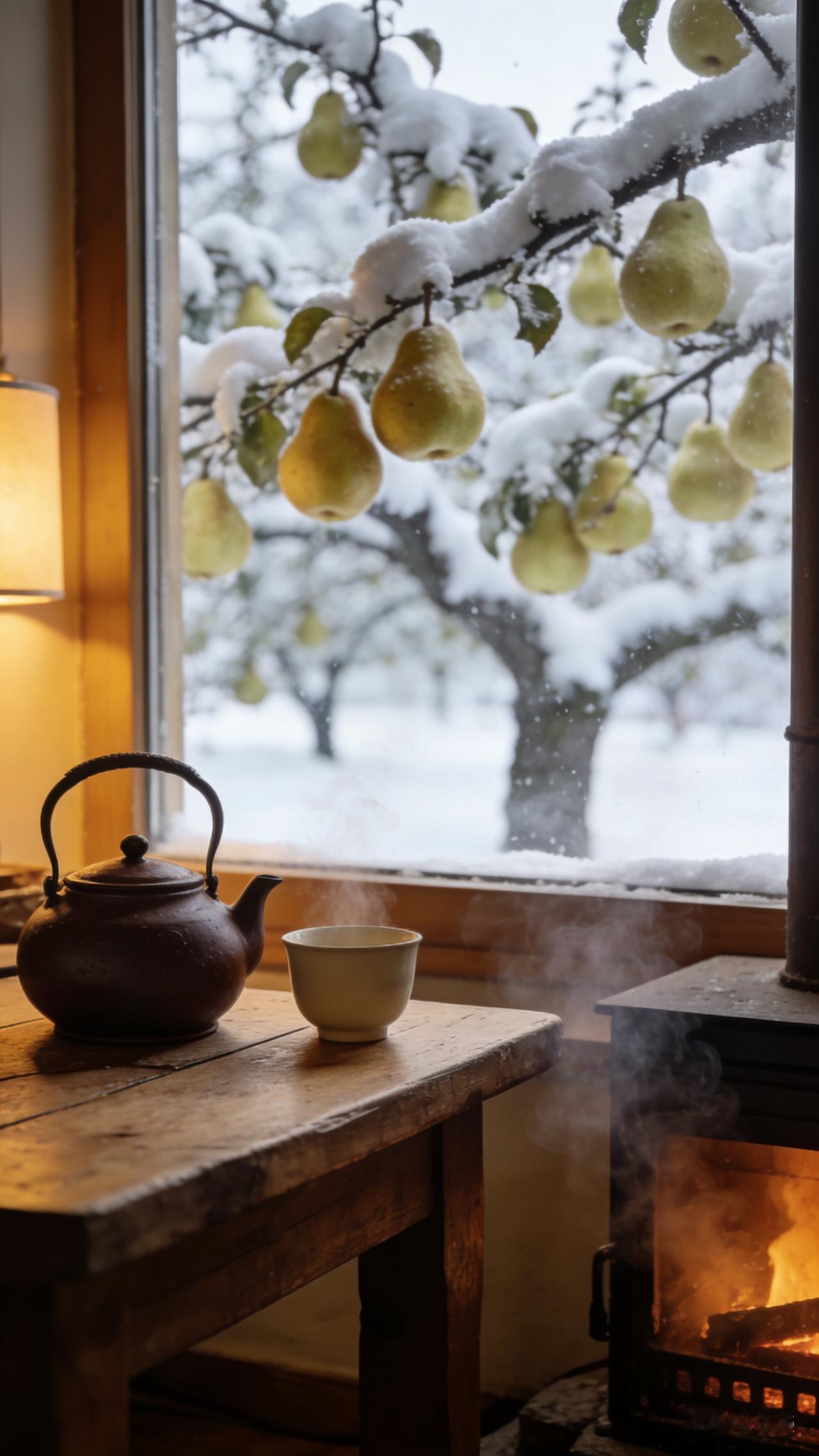 雪落煮茶，偷得浮生半日暖
 
窗外，如约雨雪而至，千树梨花万朵。
 
檐角的雪簌