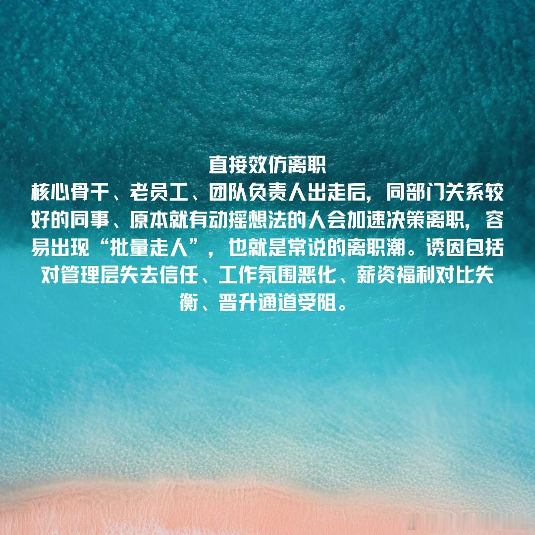 离职是会产生连带效应的离职的连带效应，本质是组织内部的人才流失连锁反应、团队结构