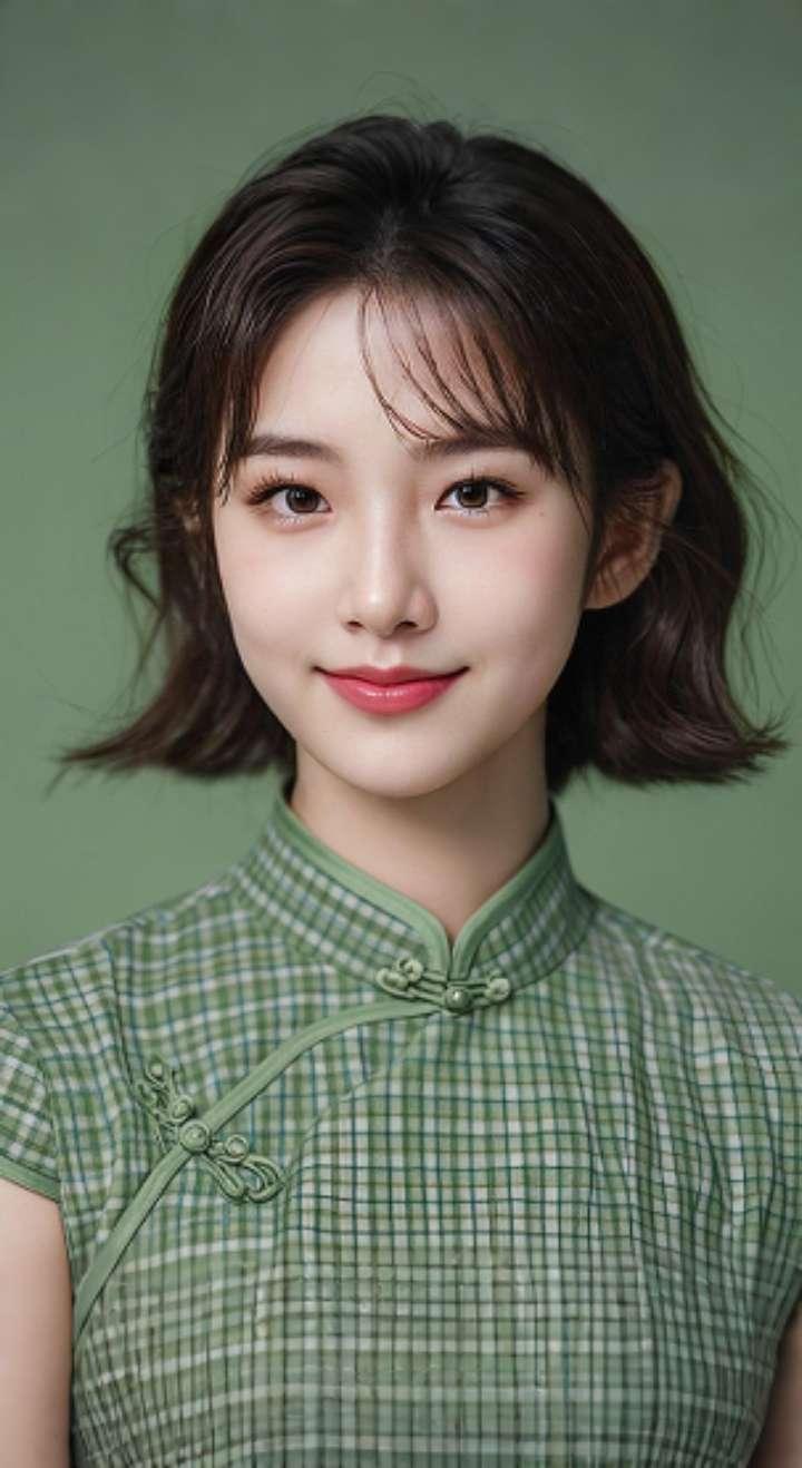 AI扩图 AI绿格甜笑