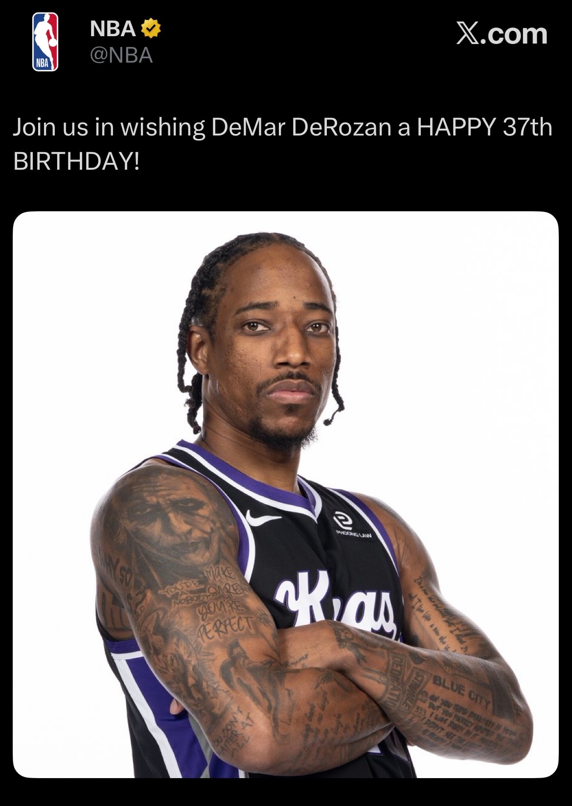 NBA官方祝德罗赞37岁生日快乐🎂 