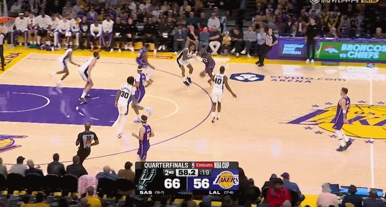 老詹顶着科内特补防完成隔扣，好久没见到老头这么拼命了。从起跳高度来说，岁月对于老