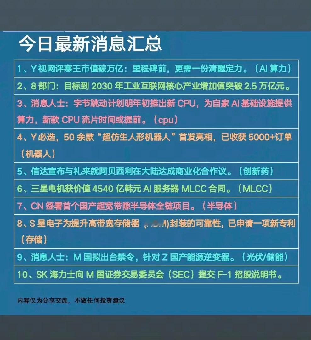 7.01周三  盘前：财经热点信息参考！1.算力AI2.国产CPU3.机器人4.