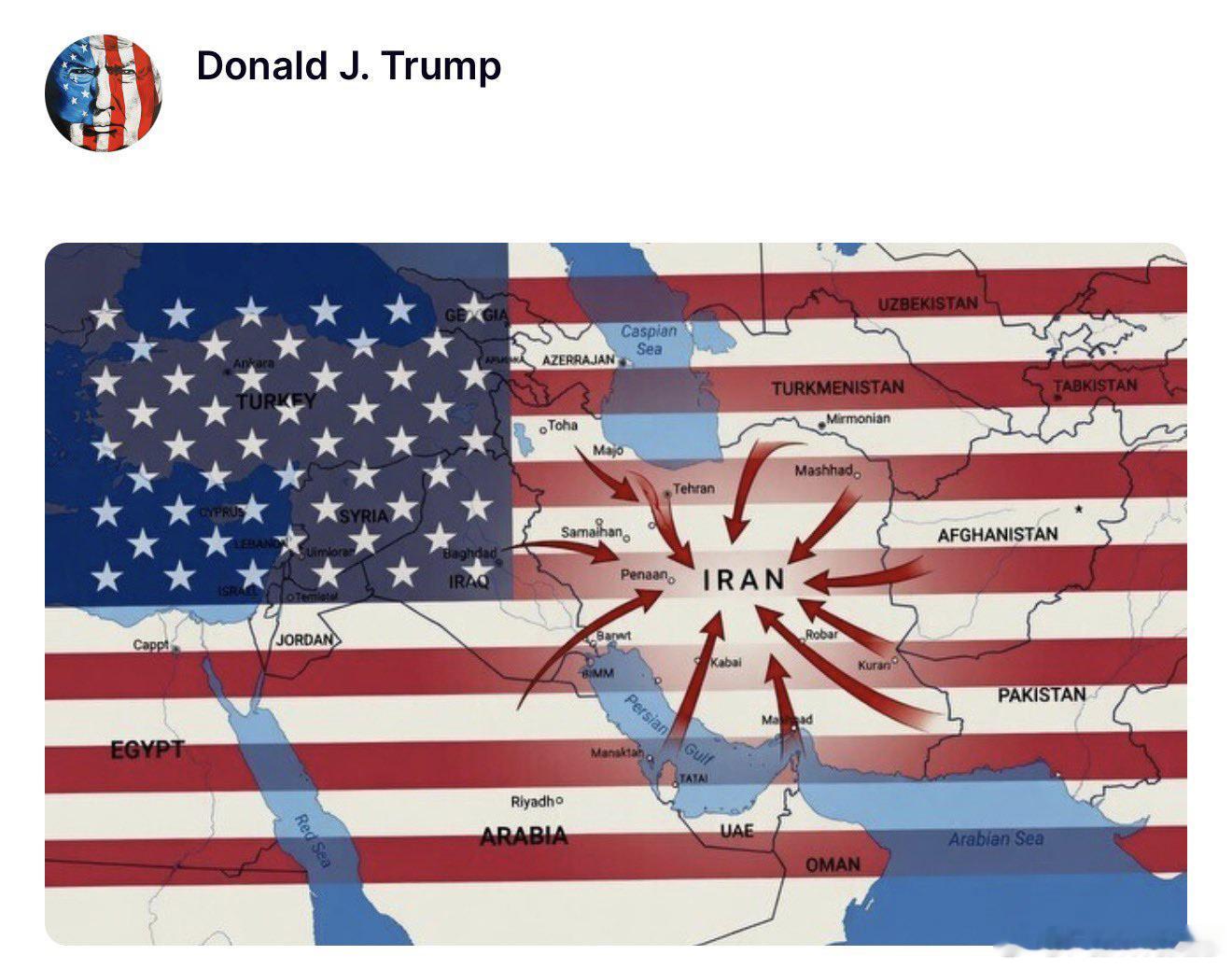 美国特朗普总统发图，要疯狂打卫队啦特朗普总统这是要组成挺巴派联军打卫队吗？十面夹