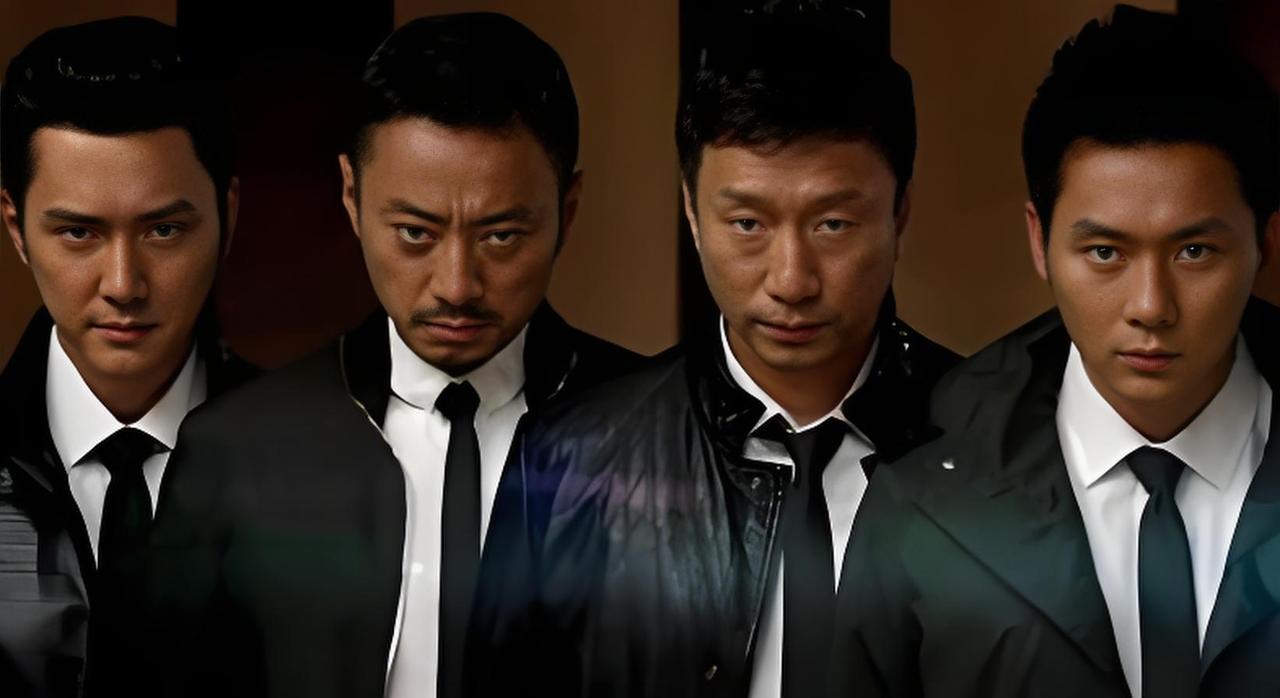 这四位合影，中间的两位看着有点儿吓人，左右两边的人还挺帅。