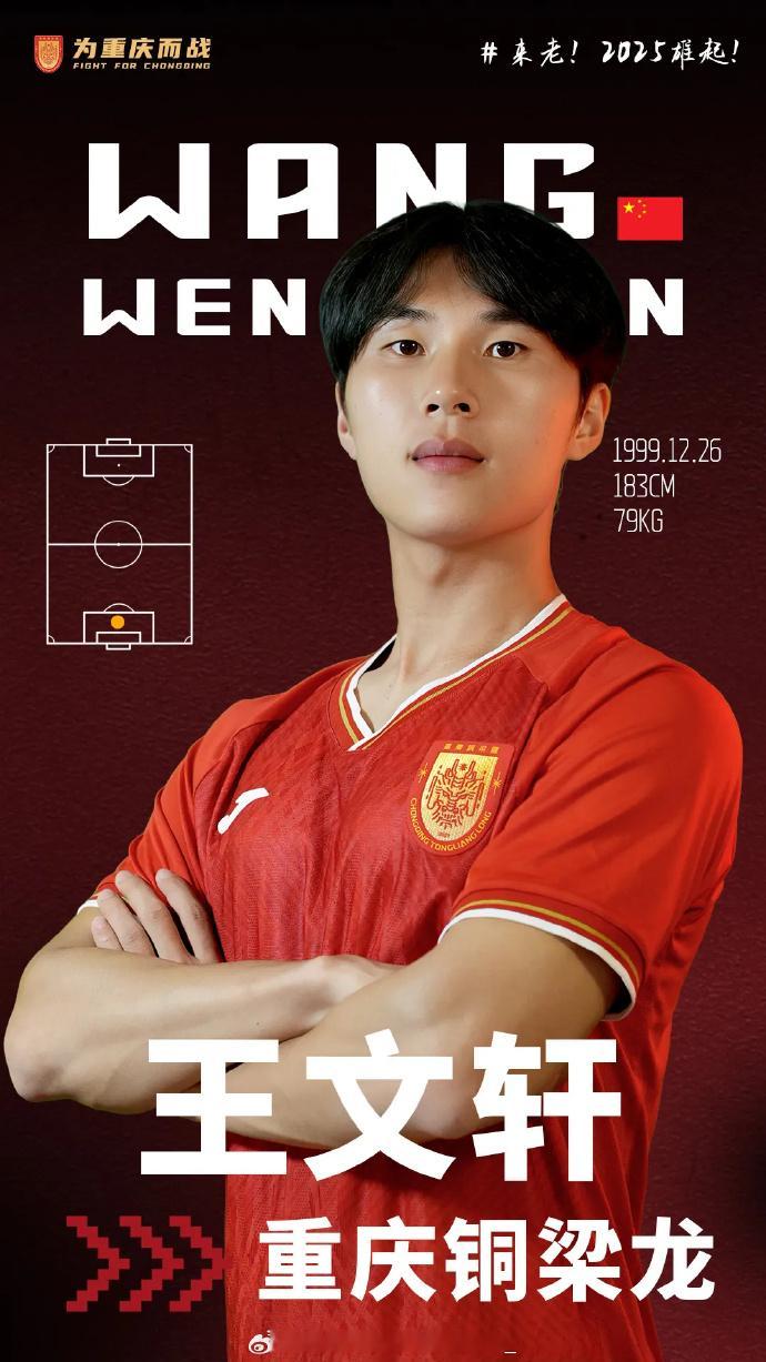 留洋今日 今天是王文轩的26岁生日刚过去的2025赛季，王文轩作为重庆铜梁龙主力