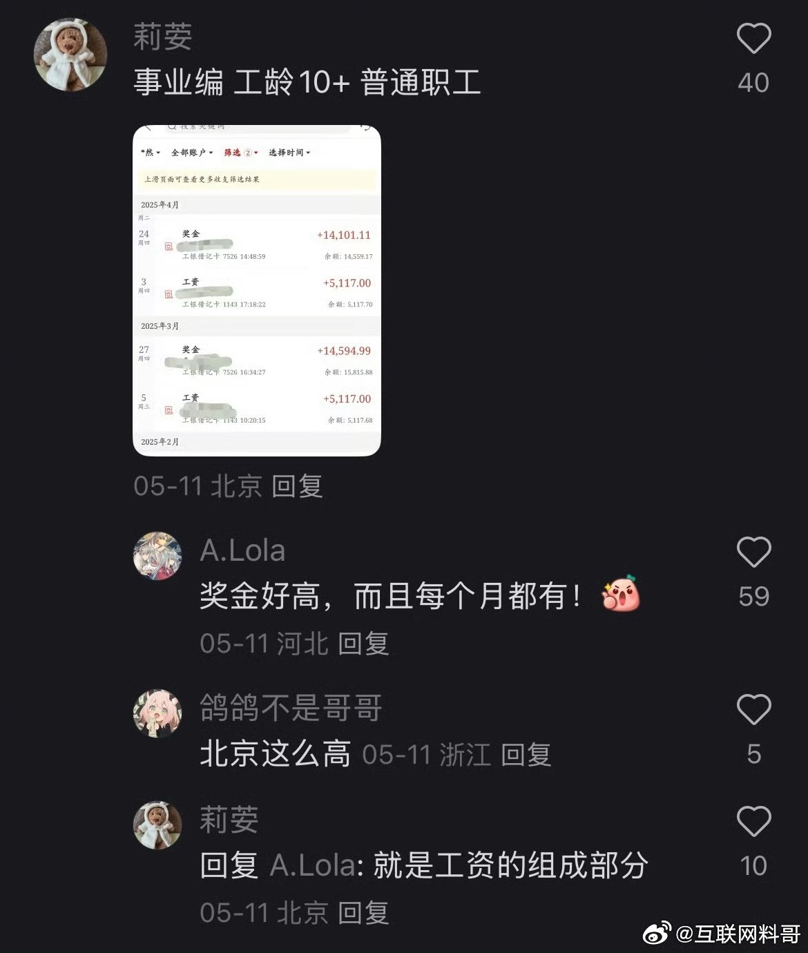 北京体制内真实工资水平。 ​​​