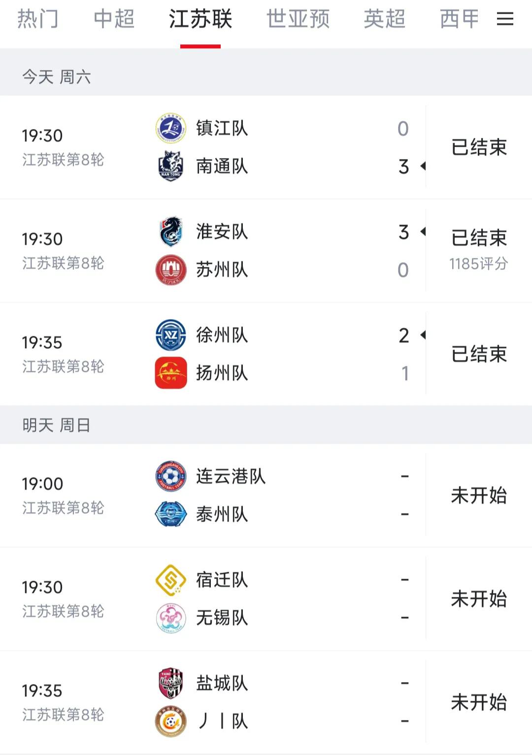 今天晚上3场苏超挺精彩，期待明晚继续！

南通轻取镇江，我都没看，不需要看。
