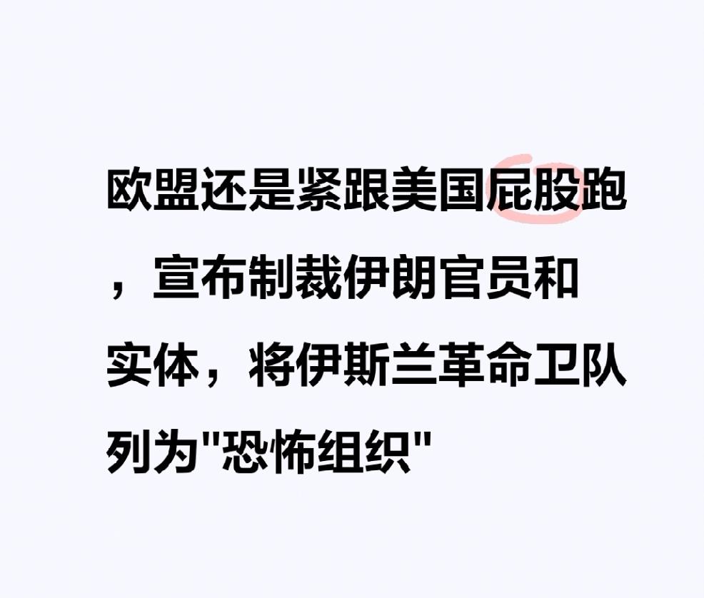 【美国“小跟班”欧盟宣布制裁伊朗官员和实体，将伊斯兰革命卫队列为