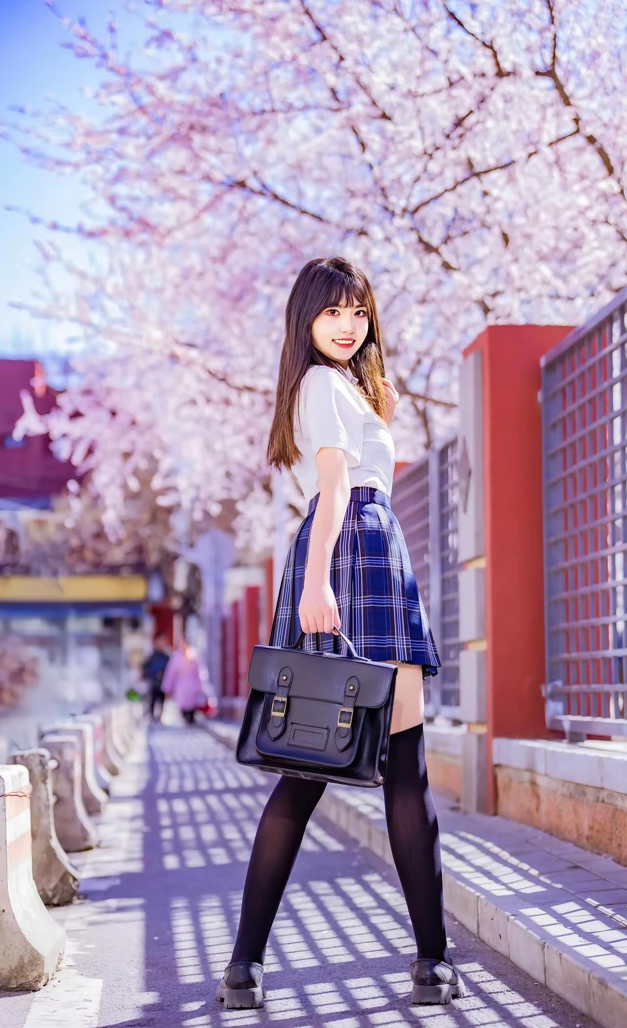 樱花树下笑语盈盈，春光正好。