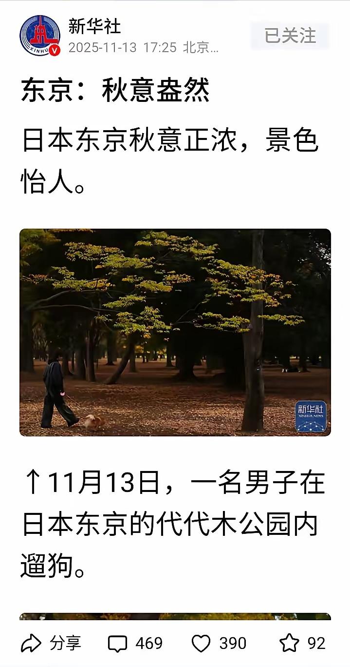 新华社突然了一组日本东京代代木公园的图片，有啥含义吗？
高市早苗的言论，引起了咱