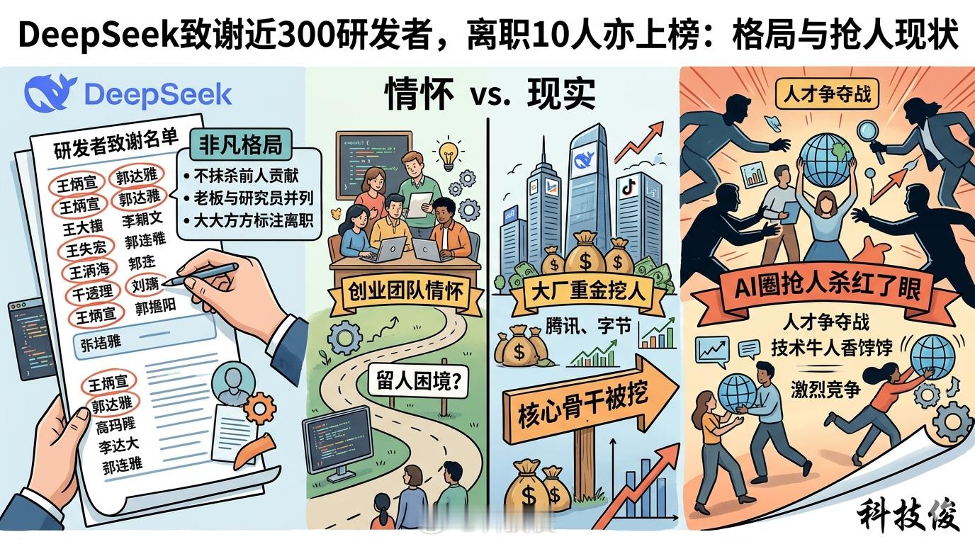 DeepSeek致谢近300研发者10人已离职这份贡献者名单看起来让人挺感慨的。