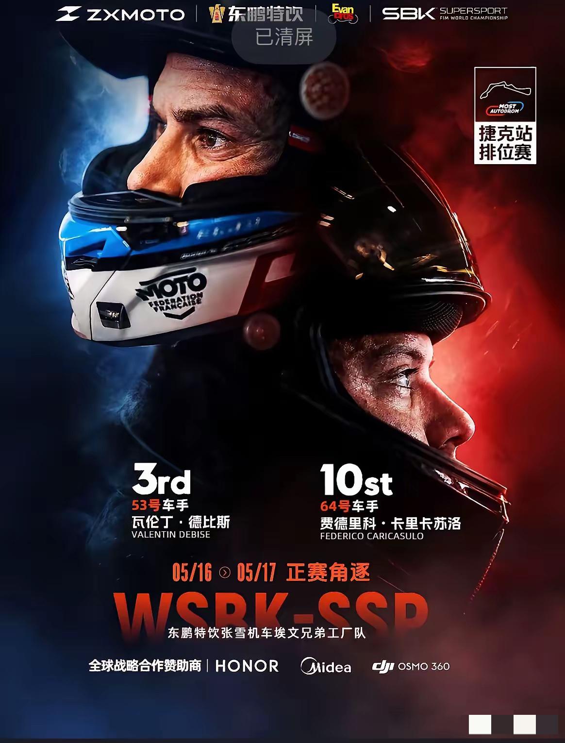 捷克排位赛出来啦！53号排第3，64号排第10。不幸的是，53号德比斯明天的正赛
