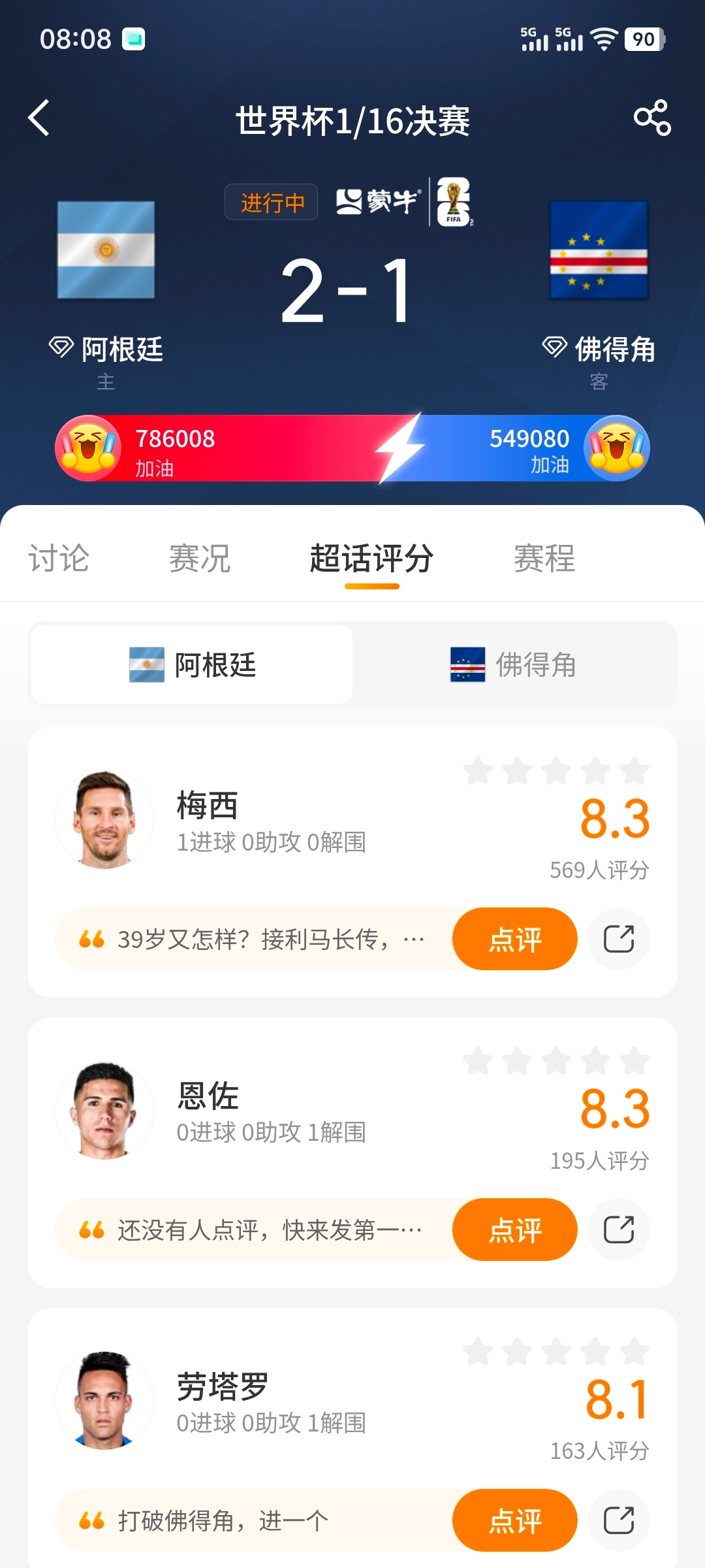 阿根廷vs佛得角 佛得角厉害啊！进一球把上届冠军拖入加时了…… 