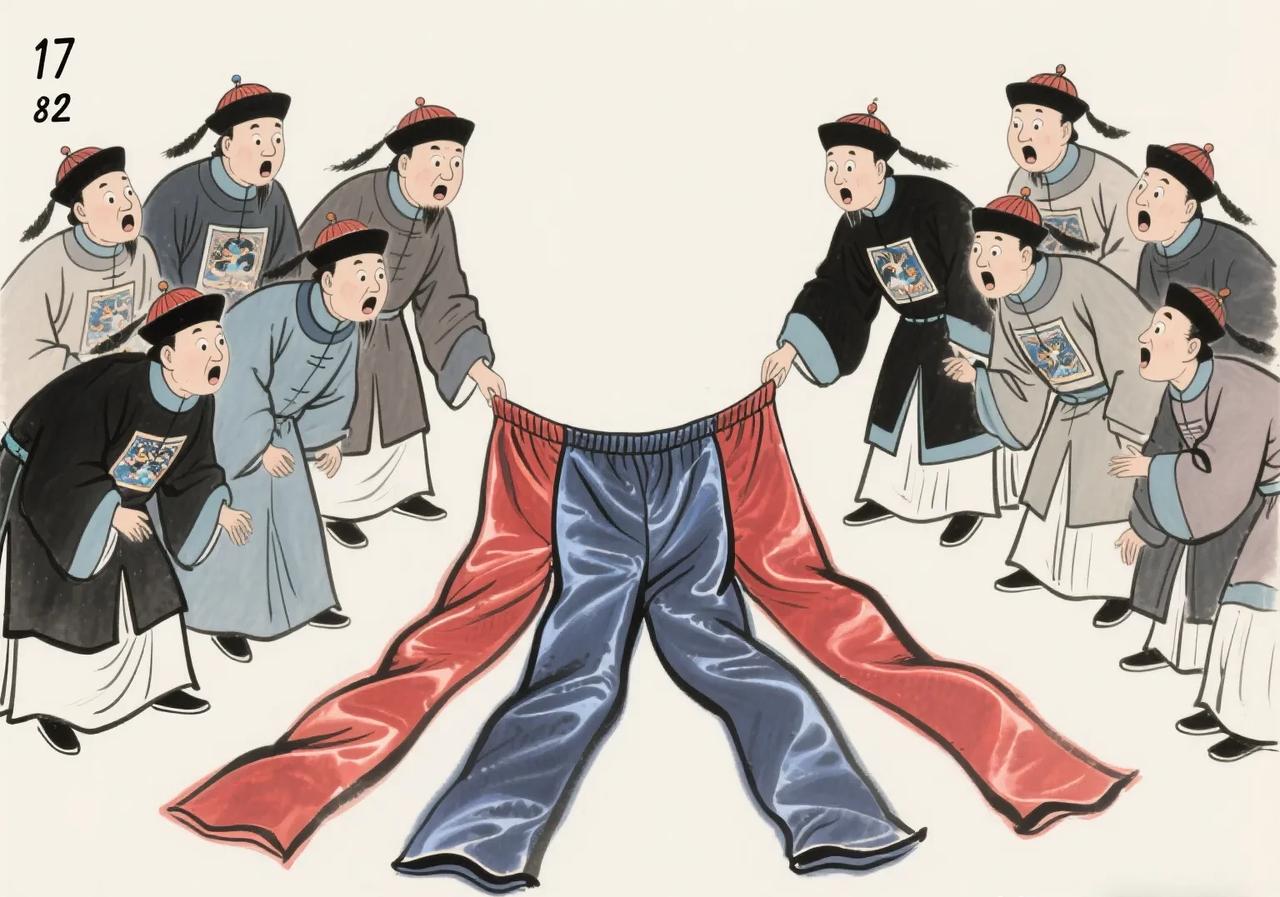 1782年，王亶望被抄家，当乾隆检查抄来的物品时，发现一件四条腿的裤子，上面绣满