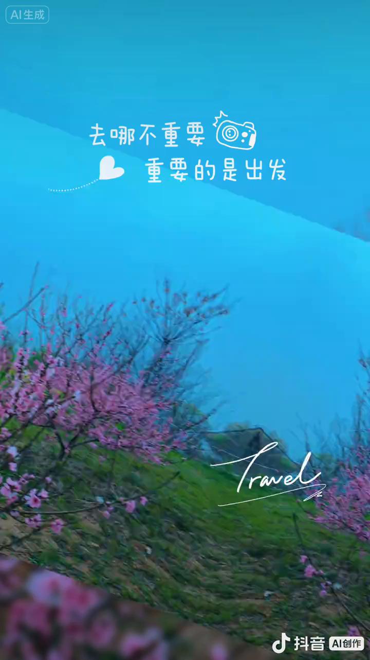 去哪不重要，重要的是出发。邂逅粉色浪漫，繁花满树映蓝天。桃林深处好，满枝娇艳醉人