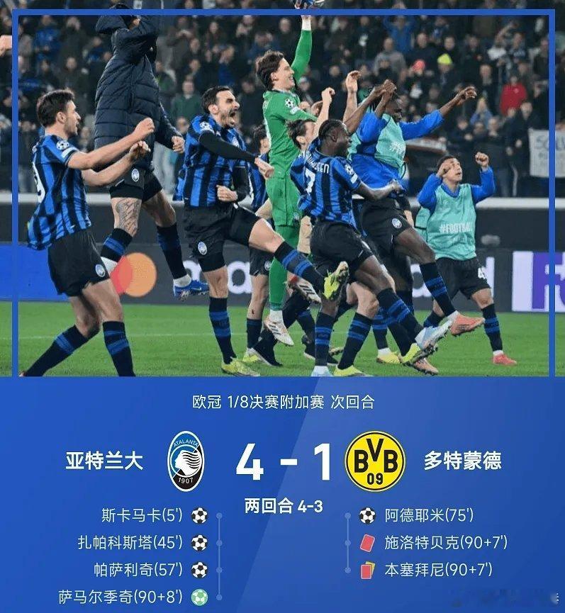 亚特兰大4比1多特蒙德每日足球推荐欧冠五大联赛 亚特兰大以4-1击败多特蒙德，总