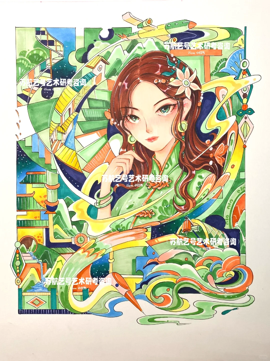 彩色装饰画上色版示范来咯！！！！