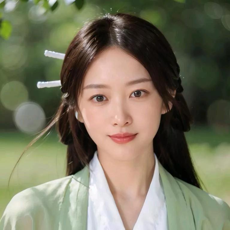 古装美女清新自然，绿意盎然，仿佛置身世外桃源。古装美女 淡雅汉服美女 古典古装美