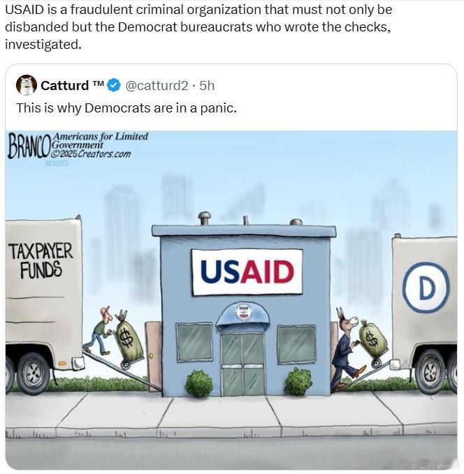 美国国际开发署（USAID）是一个欺诈性犯罪组织，不仅必须解散，而且那些签署支票