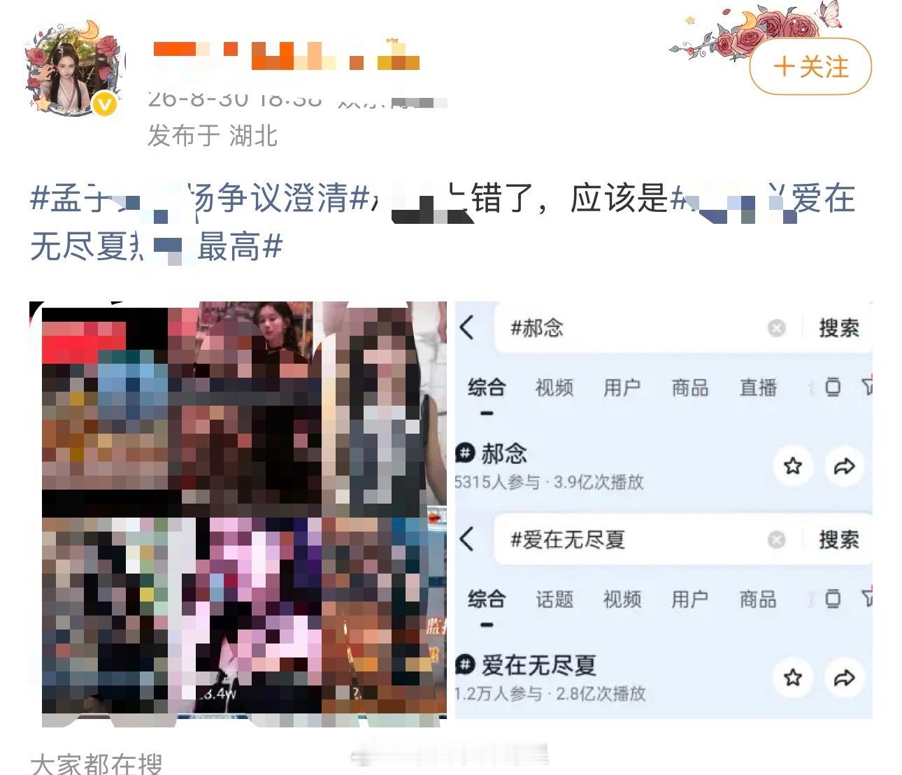 孟子义笑场争议澄清 rs词条确实上错了啊，应该是丁禹兮沈言爱在无尽夏热度最高沈言