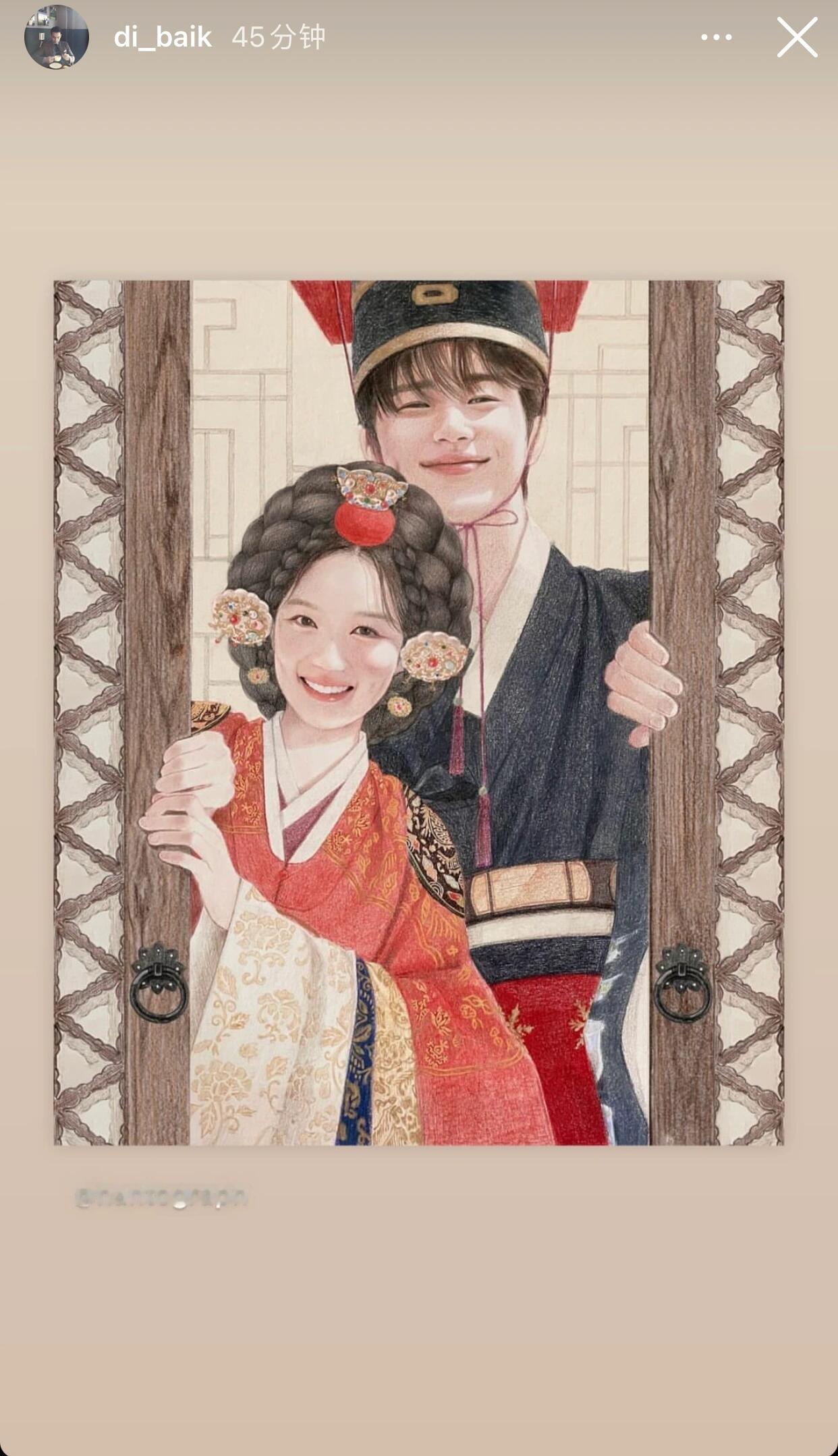 韩国插画师hantograph画的边佑锡和金惠奫，太绝了！从现代装到古装，两人的