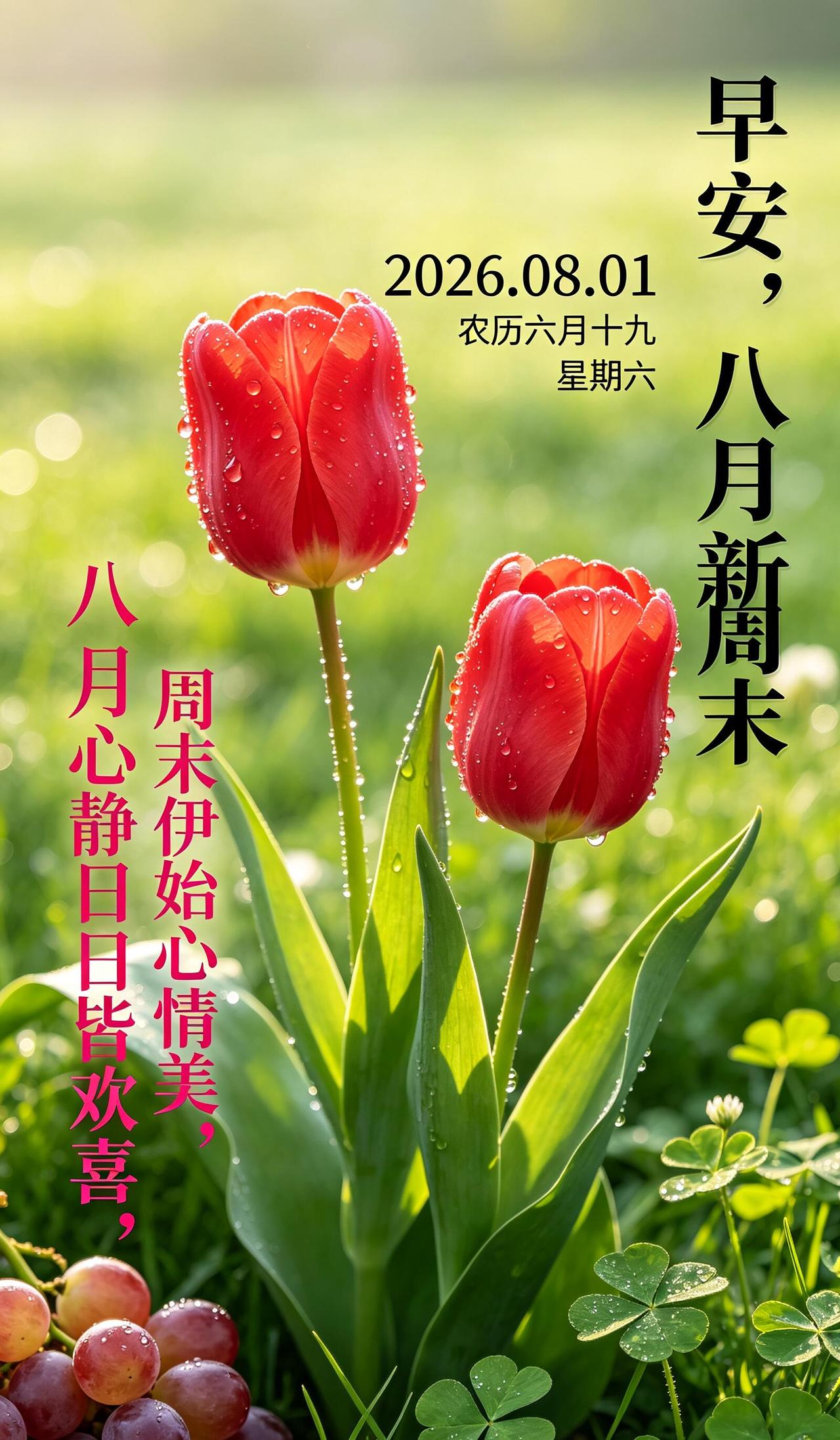 八月你好，清晨安康！迎着温柔朝阳，邂逅夏日独有的花草景致，开启八月第一天的美好旅