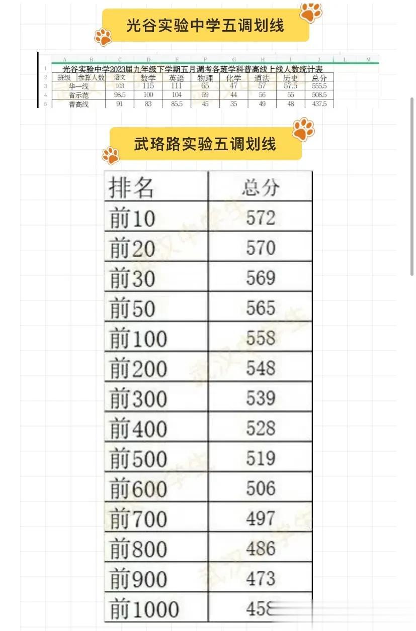 2023各区5调划线，据说最高分，588分，武珞路实验前100名划线，558分，