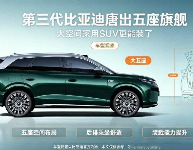 第三代比亚迪唐出五座旗舰，大空间家用SUV更能装了