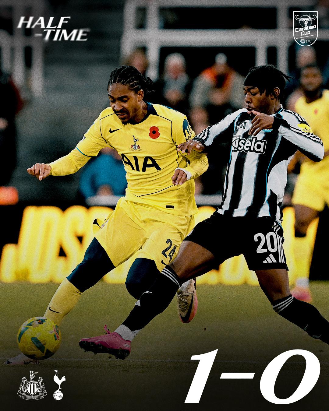 上半场比赛结束，热刺0比1暂时落后纽卡斯尔 ​​​​