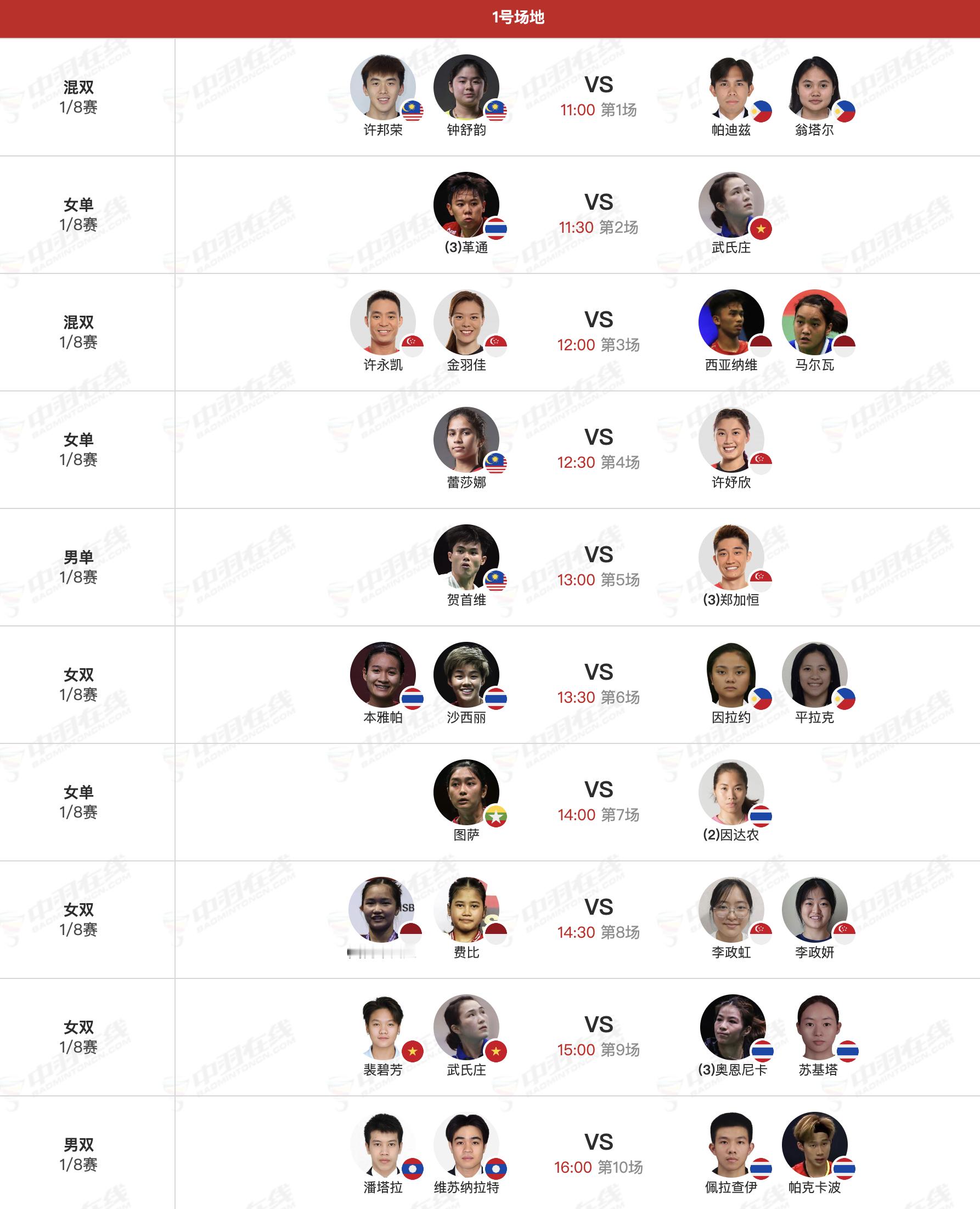 2025东南亚运动会 11点开始各单项16进8 