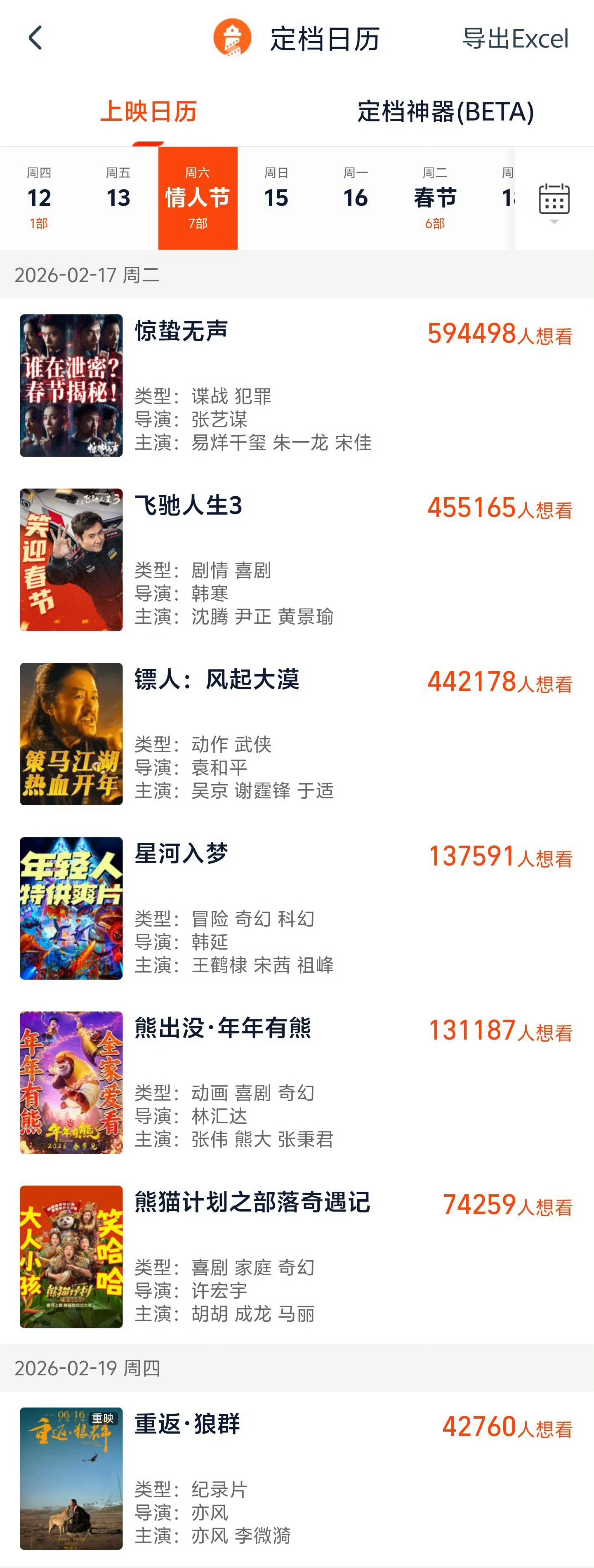 7部影片定档2026春节档截至目前，共有7部影片官宣2026春节档，分别是⬇——