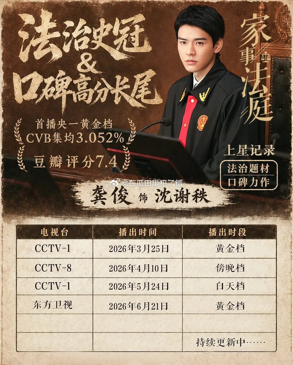 《家事法庭》成龚俊养老保险了吧，第4️⃣轮上星登东方卫视黄金档 