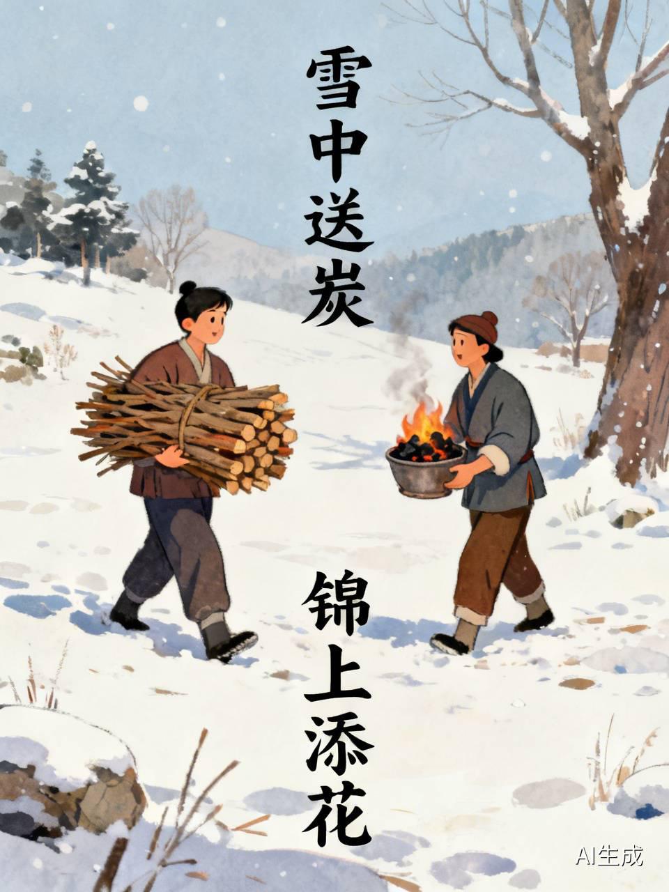 雪中送炭和锦上添花，我更偏爱雪中送炭。人在困境时，那一点帮助如同久旱甘霖，能救人