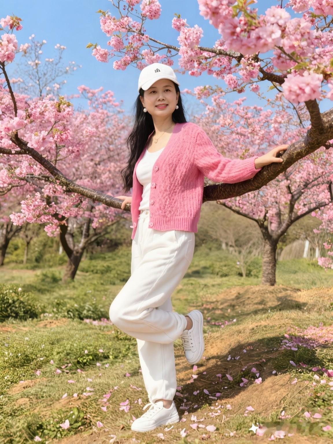 春风轻柔地拂过桃林，粉黛悄然晕染了衣衫。
置身于这片柔美至极的花海之中，
每一次