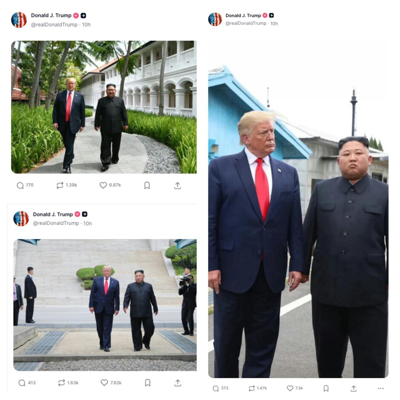 越来越着急了....[奸笑]
特朗普在社交平台连发三条自己与朝鲜领导人金正恩合照