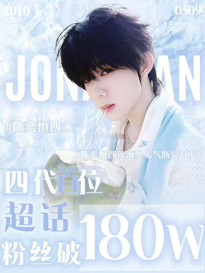 陈奕恒四代首位个人超话破180w粉丝 