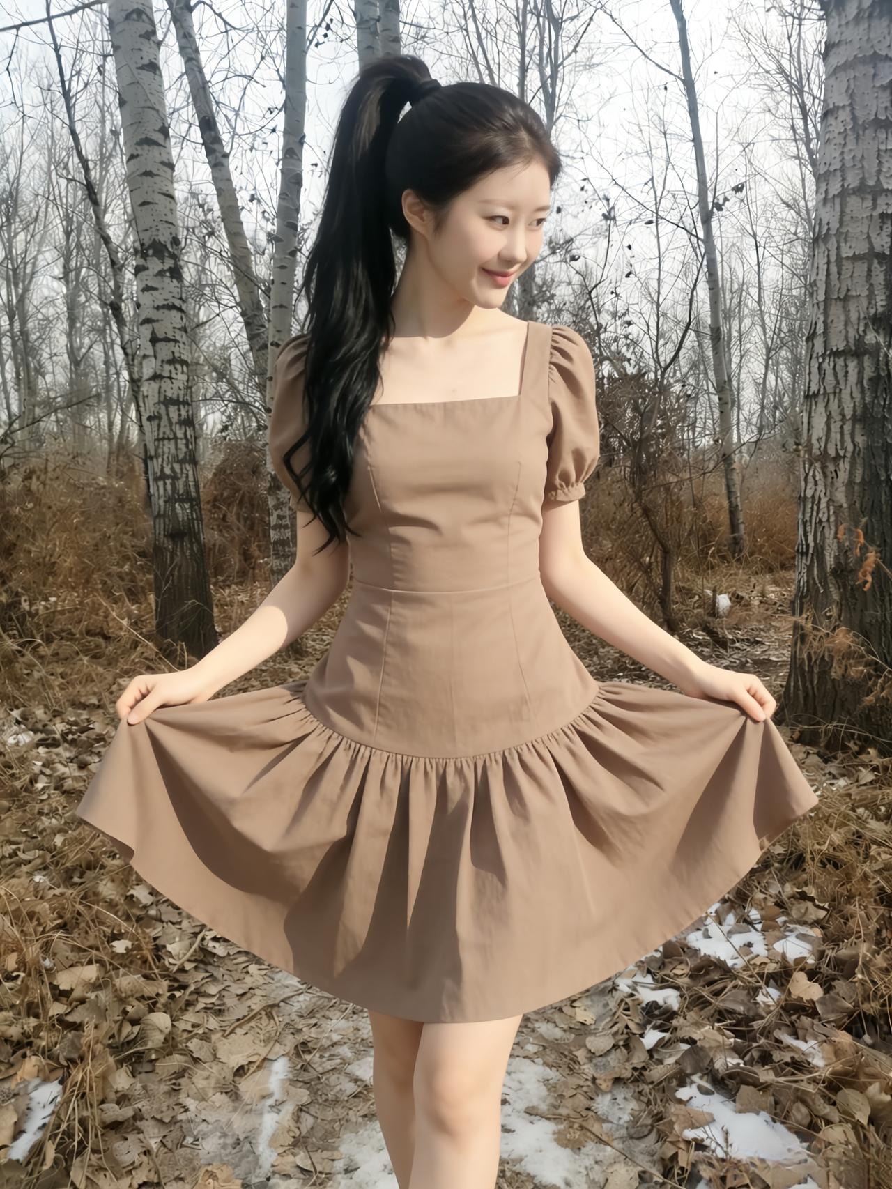 寒林疏木覆银霜，裙影摇曳幽径旁
不向温庭争暖煦，一身清凉步步香。