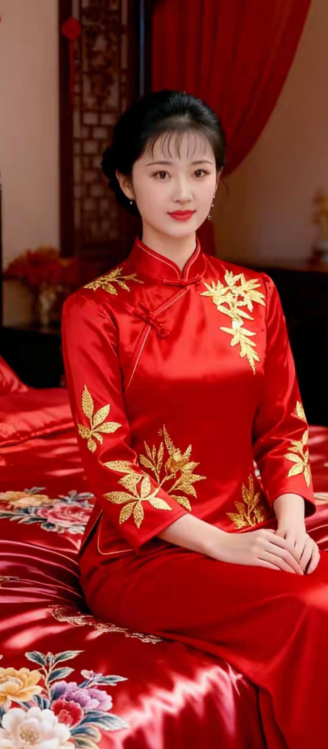 红衣美人坐，金绣映花枝。